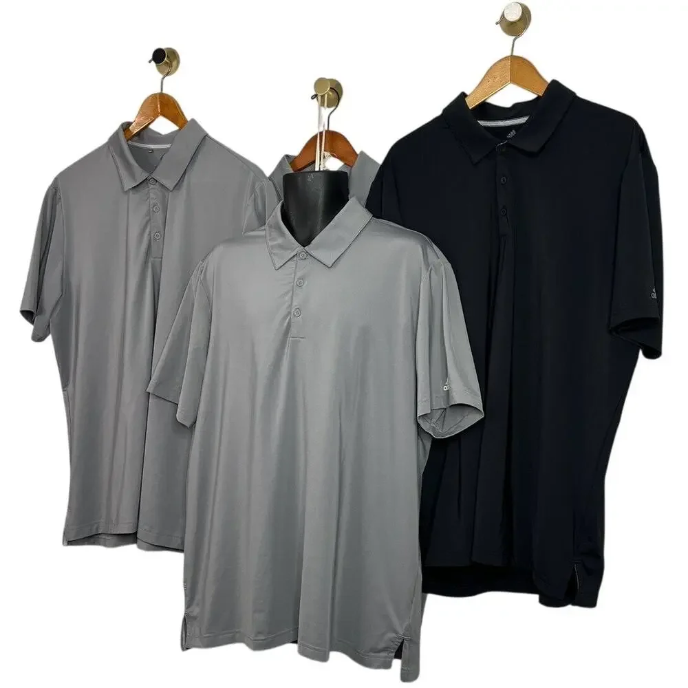 Lot of 4 Adidas Golf Polo Shirts Mens XL Gray & Black Short Sleeve Performance